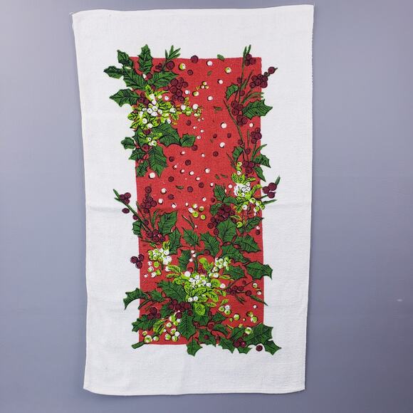 VTG Cannon Holly & Mistletoe Kitchen Dish Hand Tea Towel USA Christmas Holiday - Picture 2 of 7